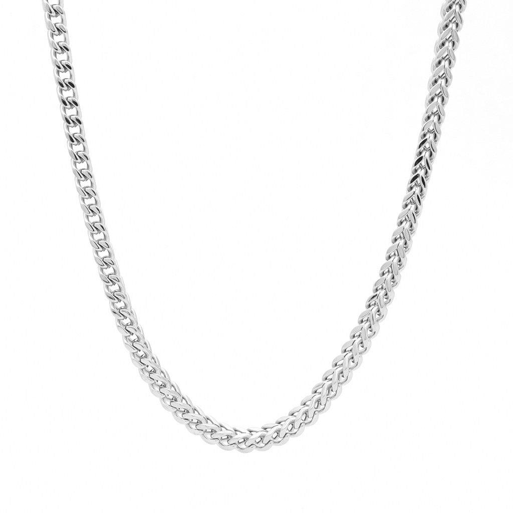 Stainless Steel 3mm Square Franco Link Chain Necklace-Chain Necklaces, Franco Chain, Jewellery, Men's Chain, Men's Jewellery, Men's Necklace, Necklaces, New, Stainless Steel Chain, Women's Jewellery, Women's Necklace-SC0098-1_1-Glitters