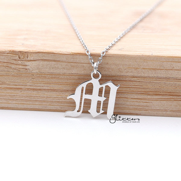 Personalized Sterling Silver Alphabet Necklace- Old English Font-Alphabet Necklace, Personalized-SP0011-OE-m-Glitters