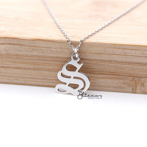 Personalized Sterling Silver Alphabet Necklace- Old English Font-Alphabet Necklace, Personalized-SP0011-OE-s-Glitters