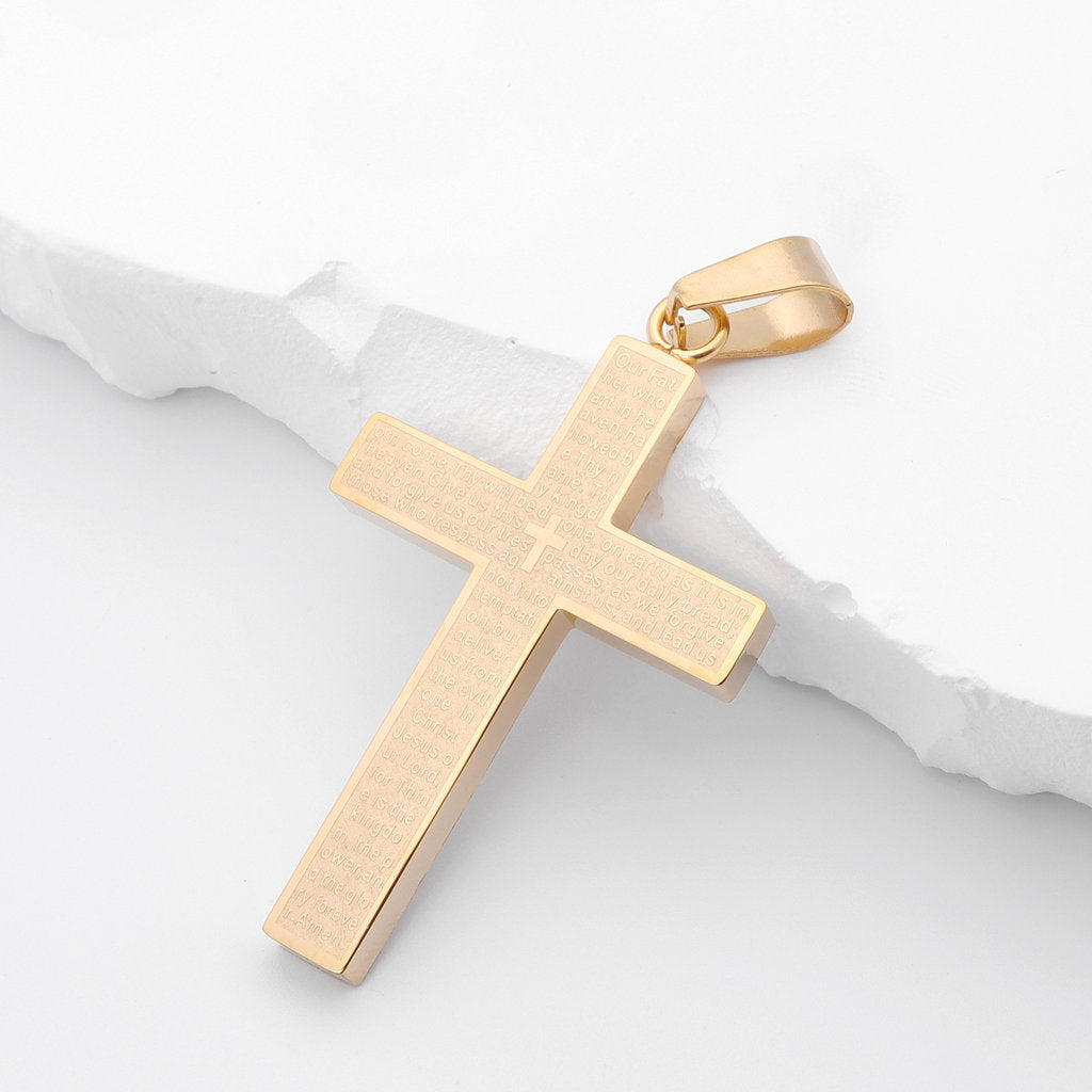 Lord's Prayer Cross Pendant - Gold-Pendants-1-Glitters