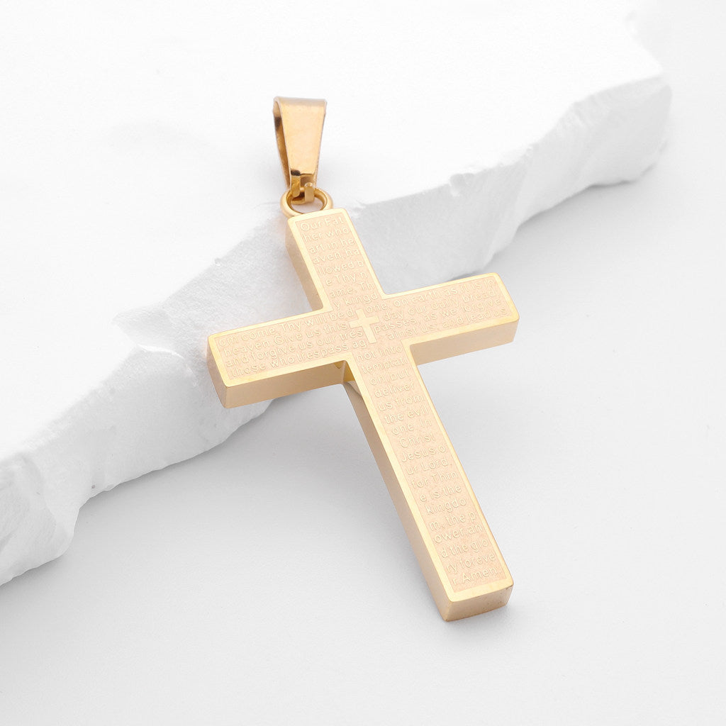 Lord's Prayer Cross Pendant - Gold-Pendants-2-Glitters
