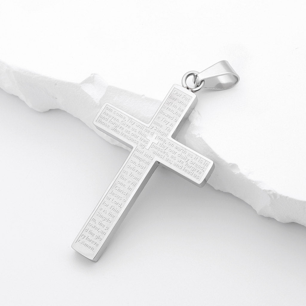 Lord's Prayer Cross Pendant - Silver-Pendants-1-Glitters