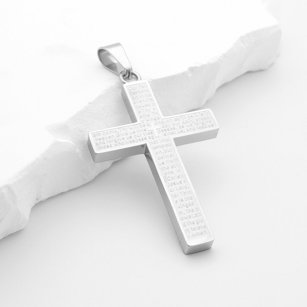 Lord's Prayer Cross Pendant - Silver-Pendants-2-Glitters