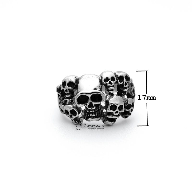 Stainless Steel Antiqued Multi Skull Heads Casting Men's Rings-Jewellery, Men's Jewellery, Men's Rings, Rings, Stainless Steel, Stainless Steel Rings-SR0058_800-01_New-Glitters