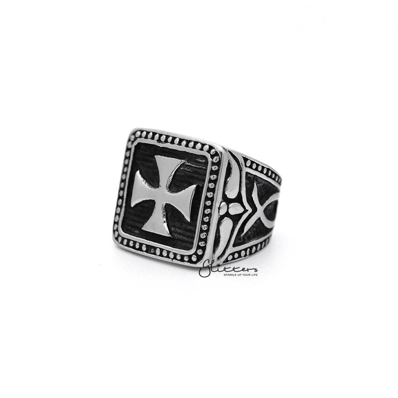 Stainless Steel Antiqued Square Cross Casting Men's Rings-Jewellery, Men's Jewellery, Men's Rings, Rings, Stainless Steel, Stainless Steel Rings-SR0150_800-01-Glitters