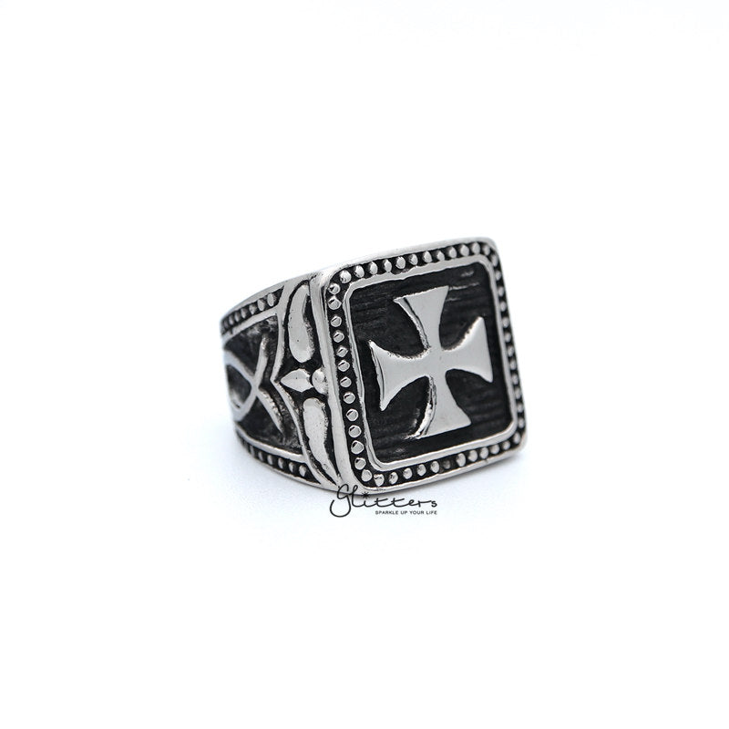 Stainless Steel Antiqued Square Cross Casting Men's Rings-Jewellery, Men's Jewellery, Men's Rings, Rings, Stainless Steel, Stainless Steel Rings-SR0150_800-03-Glitters