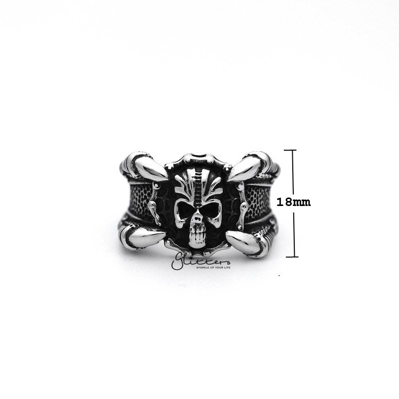 Stainless Steel Antiqued Skull Head with 4 Claws Casting Men's Rings-Jewellery, Men's Jewellery, Men's Rings, Rings, Stainless Steel, Stainless Steel Rings-SR0216_800-02_New-Glitters