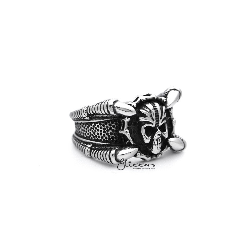 Stainless Steel Antiqued Skull Head with 4 Claws Casting Men's Rings-Jewellery, Men's Jewellery, Men's Rings, Rings, Stainless Steel, Stainless Steel Rings-SR0216_800-03-Glitters