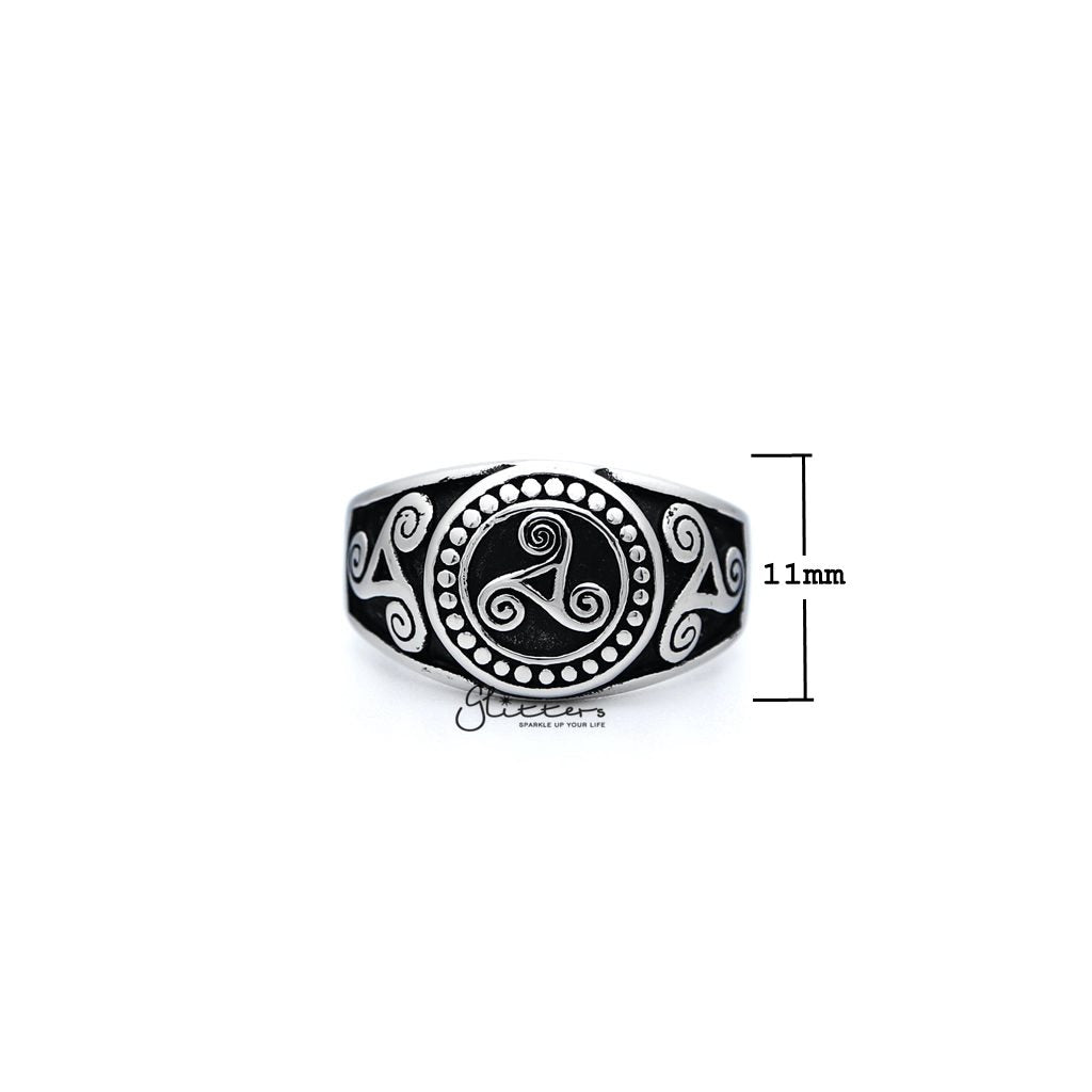 Stainless Steel Antiqued Triskele / Triple Spirals Casting Men's Rings-Jewellery, Men's Jewellery, Men's Rings, Rings, Stainless Steel, Stainless Steel Rings-SR0235_1000-01_New-Glitters