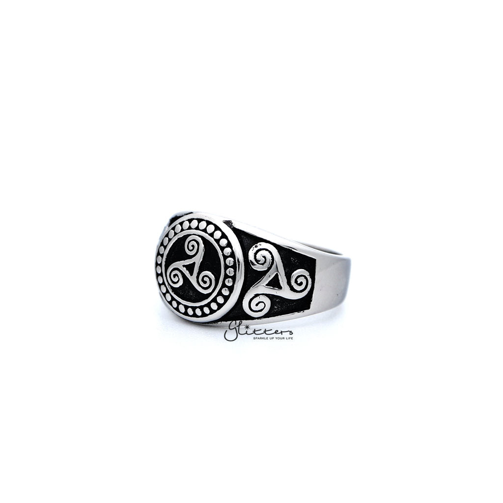 Stainless Steel Antiqued Triskele / Triple Spirals Casting Men's Rings-Jewellery, Men's Jewellery, Men's Rings, Rings, Stainless Steel, Stainless Steel Rings-SR0235_1000-02-Glitters