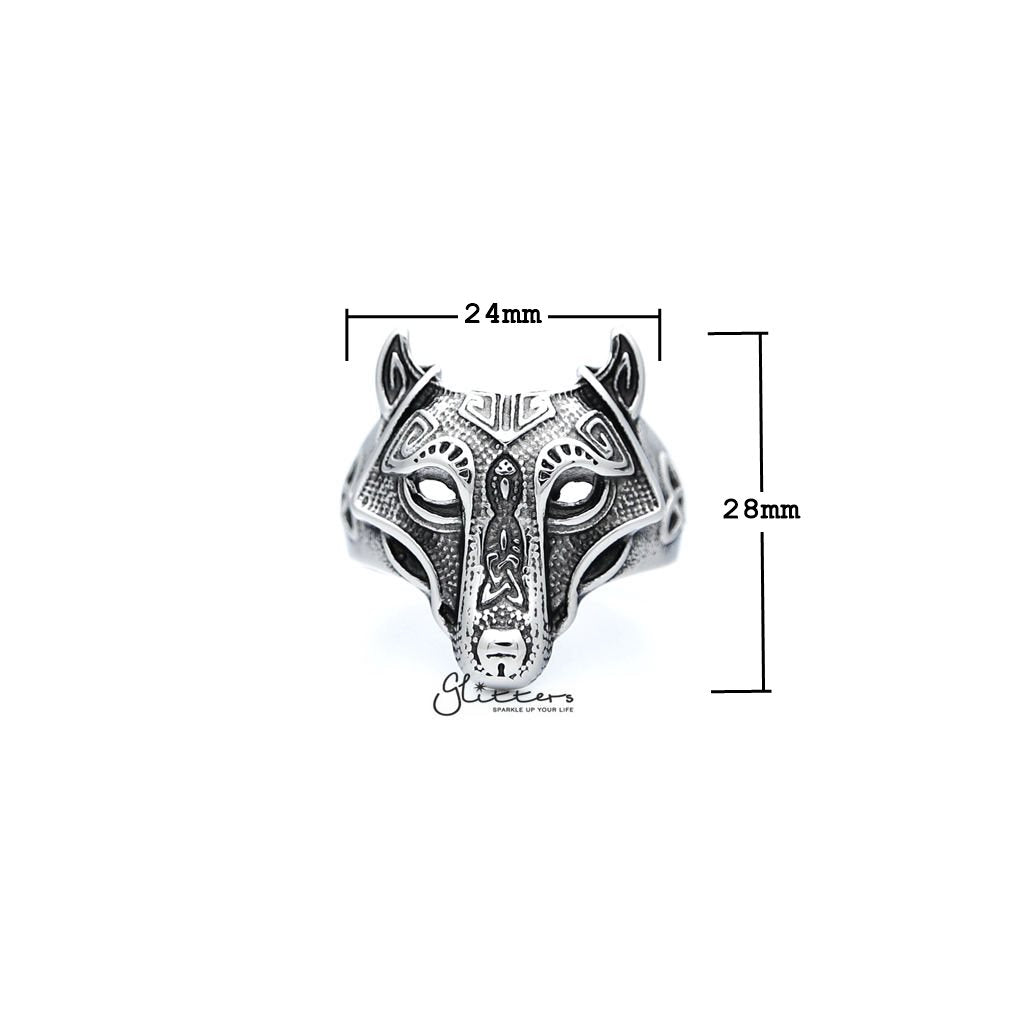 Stainless Steel Antiqued Wolf Head Casting Men's Rings-Jewellery, Men's Jewellery, Men's Rings, Rings, Stainless Steel, Stainless Steel Rings-SR0241_1000-01_New-Glitters