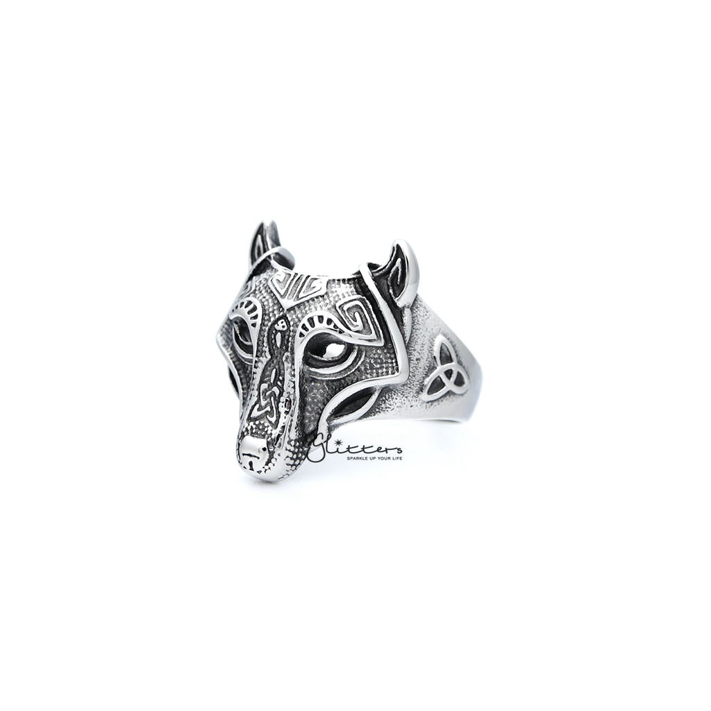 Stainless Steel Antiqued Wolf Head Casting Men's Rings-Jewellery, Men's Jewellery, Men's Rings, Rings, Stainless Steel, Stainless Steel Rings-SR0241_1000-02-Glitters