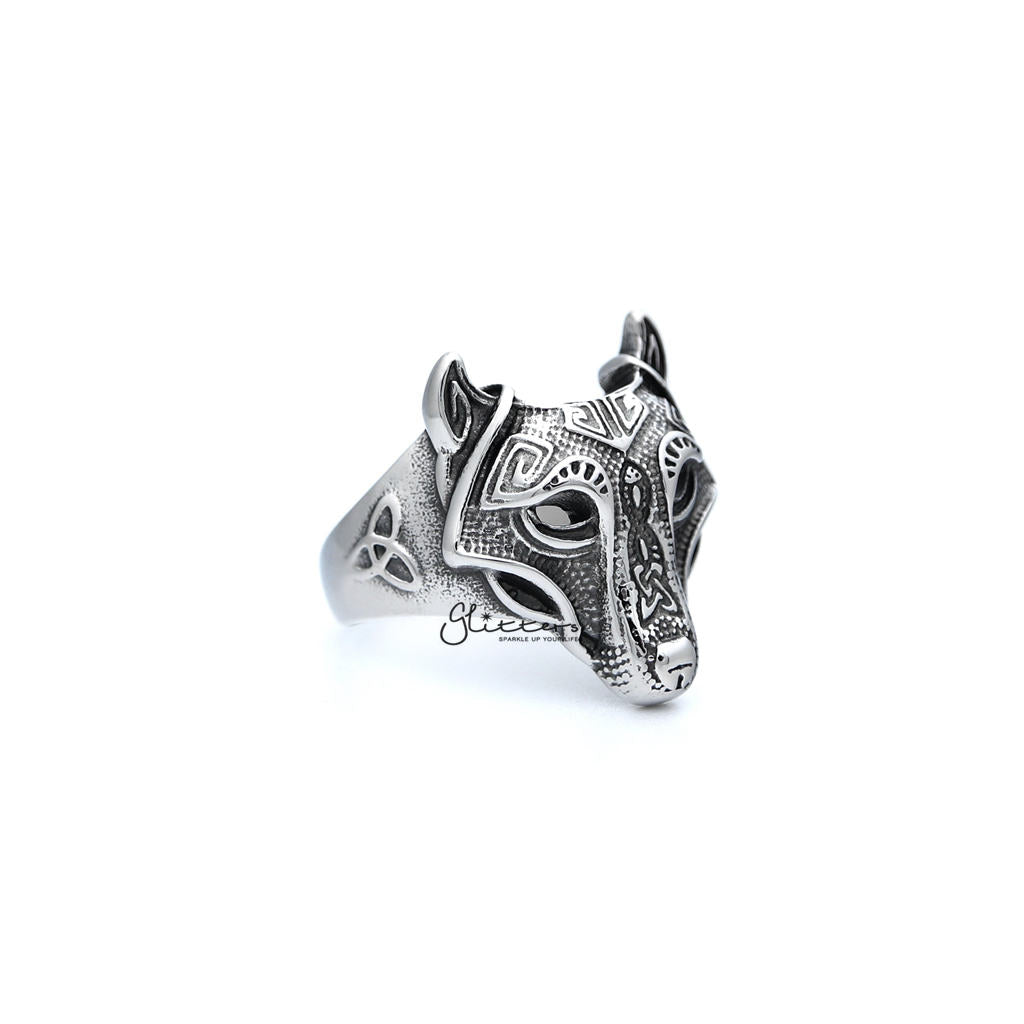 Stainless Steel Antiqued Wolf Head Casting Men's Rings-Jewellery, Men's Jewellery, Men's Rings, Rings, Stainless Steel, Stainless Steel Rings-SR0241_1000-03-Glitters