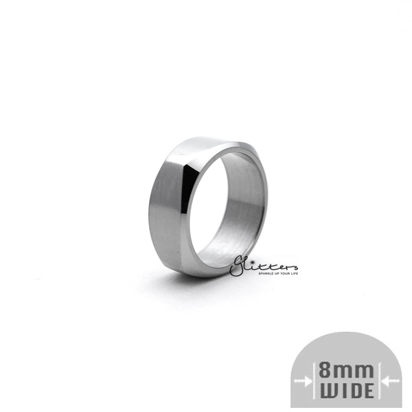 Stainless Steel High Polished 8mm Wide Unique Square Shape Band Ring - Silver-Jewellery, Men's Jewellery, Men's Rings, Rings, Stainless Steel, Stainless Steel Rings-SR0248_01-Glitters