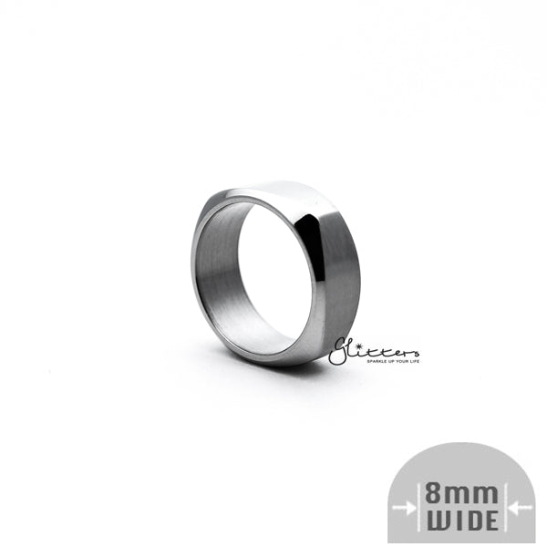 Stainless Steel High Polished 8mm Wide Unique Square Shape Band Ring - Silver-Jewellery, Men's Jewellery, Men's Rings, Rings, Stainless Steel, Stainless Steel Rings-SR0248_02-Glitters