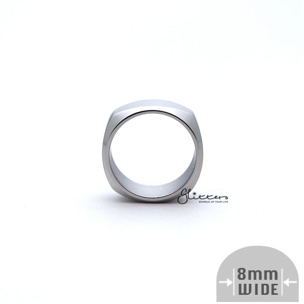 Stainless Steel High Polished 8mm Wide Unique Square Shape Band Ring - Silver-Jewellery, Men's Jewellery, Men's Rings, Rings, Stainless Steel, Stainless Steel Rings-SR0248_03-Glitters