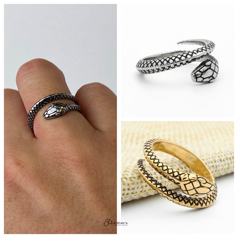Stainless Steel Snake Ring - Gold-Jewellery, Men's Jewellery, Men's Rings, Rings, Stainless Steel, Stainless Steel Rings, Women's Rings-SR0285-M-Glitters