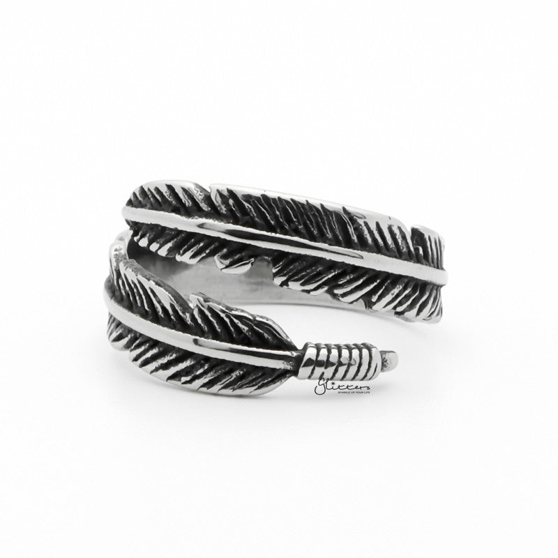 Stainless Steel Feather Ring - Silver-Jewellery, Men's Jewellery, Men's Rings, Rings, Stainless Steel, Stainless Steel Rings, Women's Rings-SR0286-1_1-Glitters