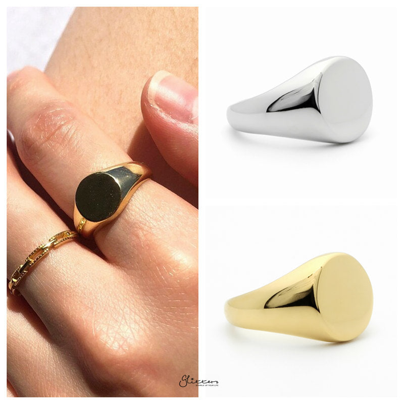 Stainless Steel Round Signet Ring - Gold-Jewellery, Men's Jewellery, Men's Rings, Rings, Stainless Steel, Stainless Steel Rings, Women's Rings-SR0290-4-Glitters