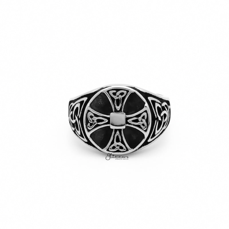 Celtic Cross Stainless Steel Ring with Celtic Knot Symbols-Jewellery, Men's Jewellery, Men's Rings, Rings, Stainless Steel, Stainless Steel Rings-SR0301-1_1-Glitters