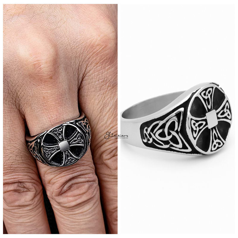 Celtic Cross Stainless Steel Ring with Celtic Knot Symbols-Jewellery, Men's Jewellery, Men's Rings, Rings, Stainless Steel, Stainless Steel Rings-SR0301-4-Glitters