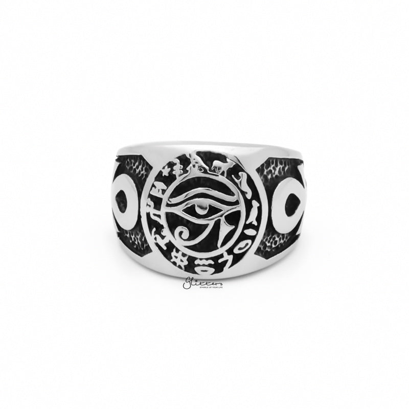 Egyptian Eye Stainless Steel Ring with Ankh Symbols-Jewellery, Men's Jewellery, Men's Rings, Rings, Stainless Steel, Stainless Steel Rings-SR0302-1_1-Glitters