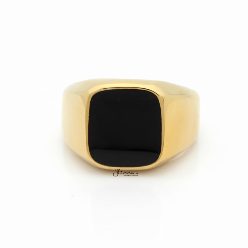 Black Square Flat Top Stainless Steel Signet Ring - Gold-Jewellery, Men's Jewellery, Men's Rings, Rings, Stainless Steel, Stainless Steel Rings-SR0307-1_1-Glitters