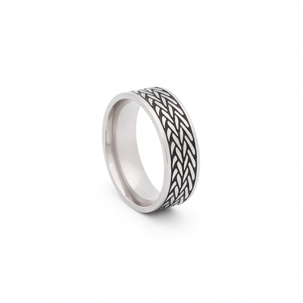 Stainless Steel Leaf Pattern Band Ring-Jewellery, Men's Jewellery, Men's Rings, New, Rings, Stainless Steel, Stainless Steel Rings-SR0312-2_1-Glitters
