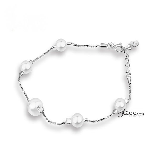 Sterling Silver Shell Pearl Women's Bracelet-Bracelets, Jewellery, Sterling Silver Bracelets, Women's Bracelet, Women's Jewellery-SSB0019_02-Glitters