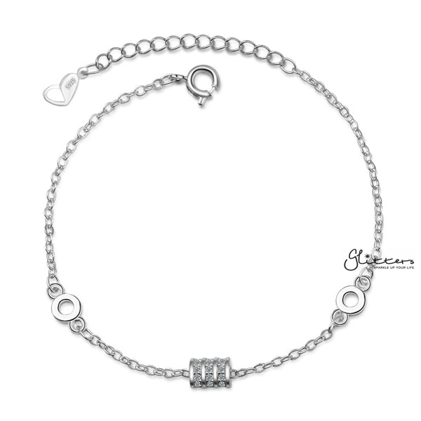 Sterling Silver C.Z Paved Cylindrical Women's Bracelet-Bracelets, Cubic Zirconia, Jewellery, Sterling Silver Bracelets, Women's Bracelet, Women's Jewellery-SSB0023_03-Glitters