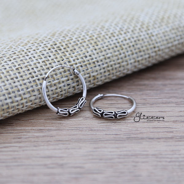 Sterling Silver Bali Hoop Sleeper Earrings - 14mm - SSE0245-earrings, Hoop Earrings, Jewellery, Women's Earrings, Women's Jewellery-SSE0245_03-Glitters