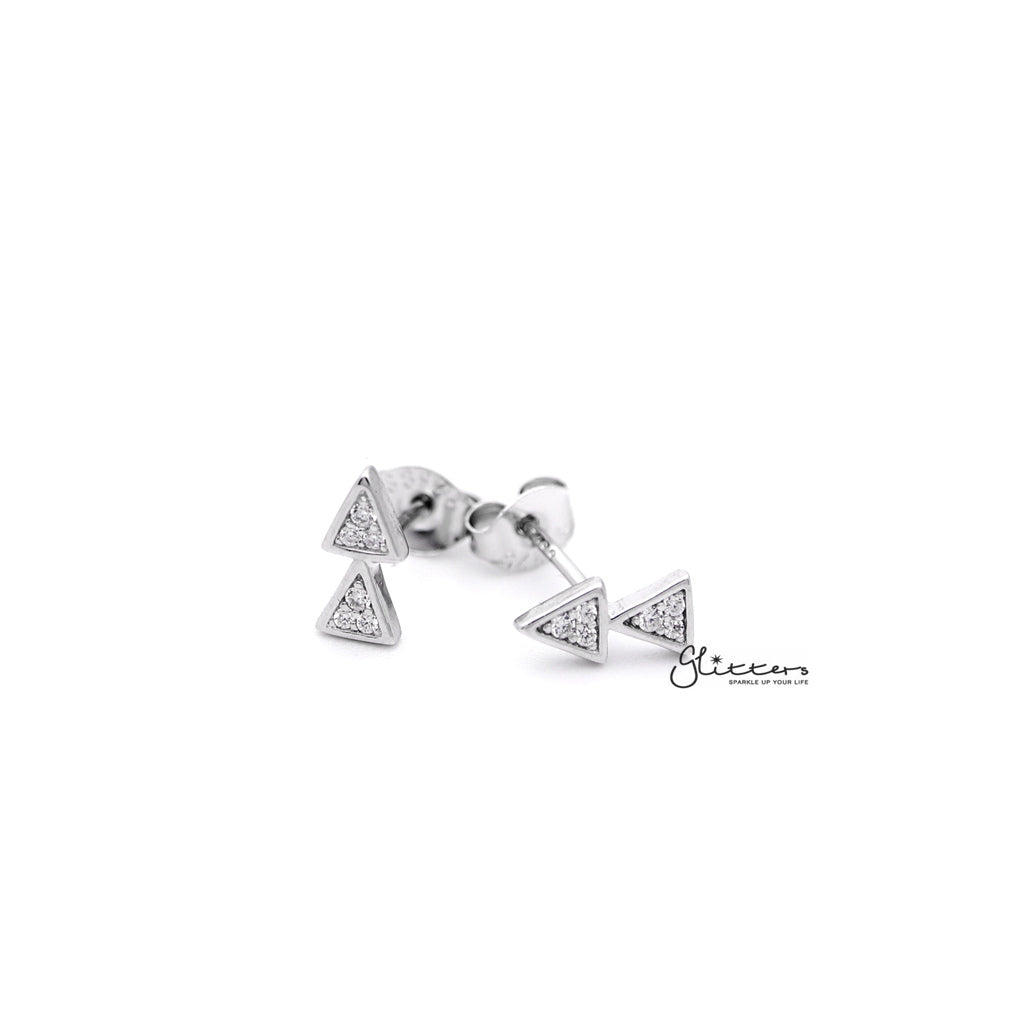 Sterling Silver Double Triangles with C.Z Paved Women's Stud Earrings-Cubic Zirconia, earrings, Jewellery, Stud Earrings, Women's Earrings, Women's Jewellery-SSE0262_1000-01-Glitters