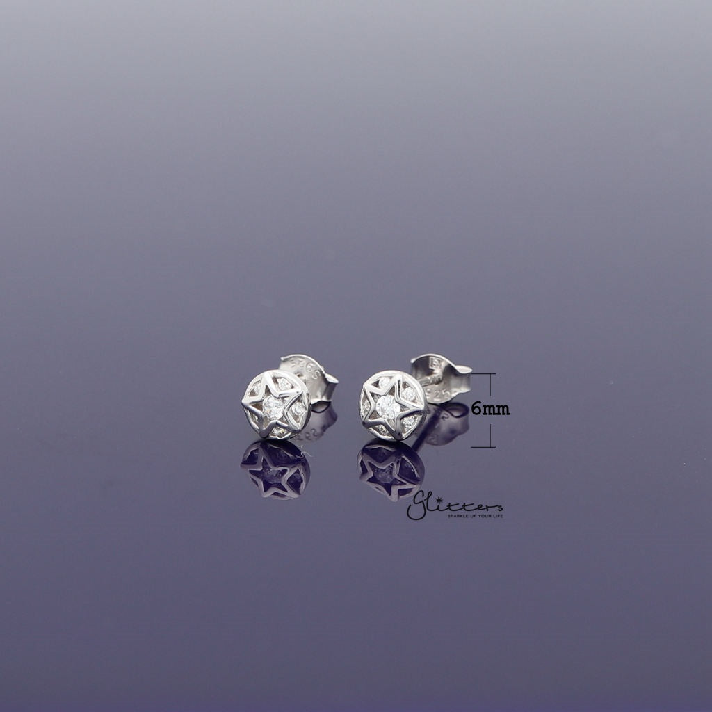 Sterling Silver Circle Star with C.Z Women's Stud Earrings-Cubic Zirconia, earrings, Jewellery, Stud Earrings, Women's Earrings, Women's Jewellery-SSE0264_1000-02_New-Glitters