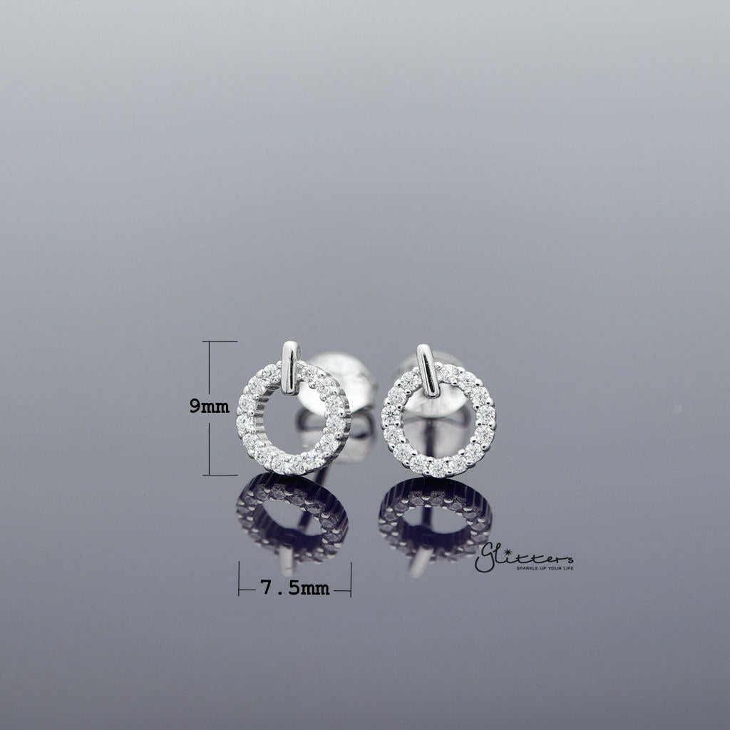 Sterling Silver Hollow Circle with C.Z Paved Women's Stud Earrings-Cubic Zirconia, earrings, Jewellery, Stud Earrings, Women's Earrings, Women's Jewellery-SSE0272_1000-02_New-Glitters