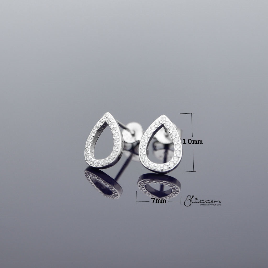 Sterling Silver C.Z Paved Hollow Tear Drop Women's Stud Earrings-Cubic Zirconia, earrings, Jewellery, Stud Earrings, Women's Earrings, Women's Jewellery-SSE0274_1000-02_New-Glitters