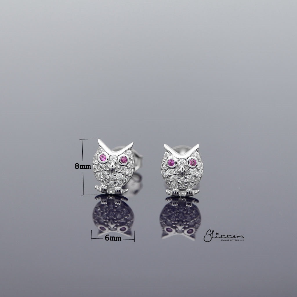 Sterling Silver C.Z Paved Owl Women's Stud Earrings-Cubic Zirconia, earrings, Jewellery, Stud Earrings, Women's Earrings, Women's Jewellery-SSE0275_1000-02_New-Glitters