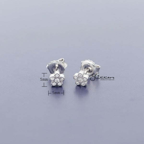 Sterling Silver C.Z Paved Flower Women's Stud Earrings-Cubic Zirconia, earrings, Jewellery, Stud Earrings, Women's Earrings, Women's Jewellery-SSE0278_01_2__New-Glitters
