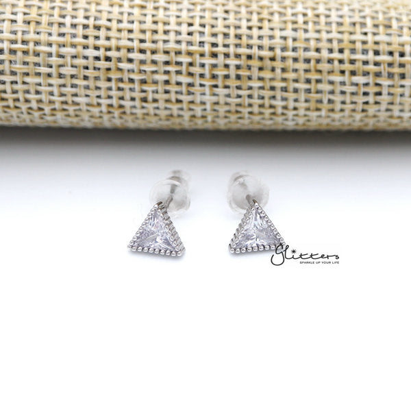 925 Sterling Silver Triangle Cubic Zirconia Stud Earrings-Cubic Zirconia, earrings, Jewellery, Stud Earrings, Women's Earrings, Women's Jewellery-SSE0286_01-Glitters