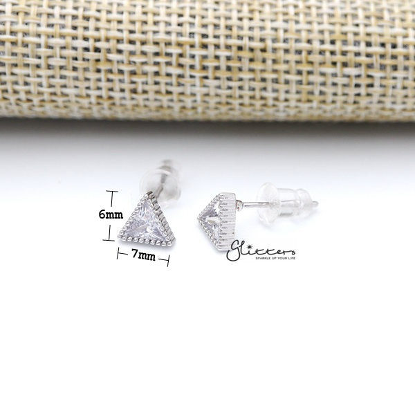 925 Sterling Silver Triangle Cubic Zirconia Stud Earrings-Cubic Zirconia, earrings, Jewellery, Stud Earrings, Women's Earrings, Women's Jewellery-SSE0286_02_New-Glitters