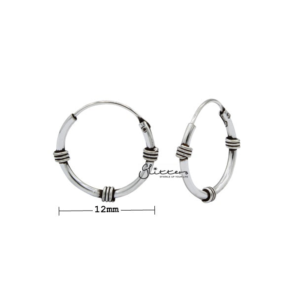 Sterling Silver Bali Hoop Sleeper Earrings - 12mm - SSE0301-earrings, Hoop Earrings, Jewellery, Women's Earrings, Women's Jewellery-SSE0301_02_600_New-Glitters