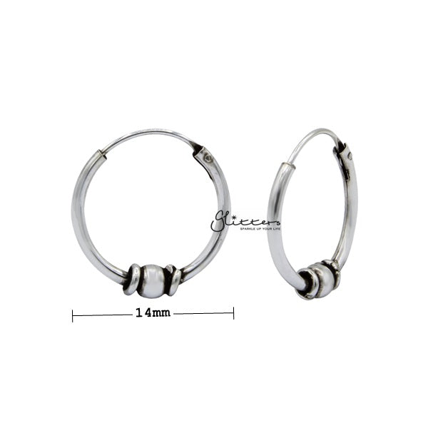 Sterling Silver Bali Hoop Sleeper Earrings - 14mm - SSE0305-earrings, Hoop Earrings, Jewellery, Women's Earrings, Women's Jewellery-SSE0305_02_New-Glitters