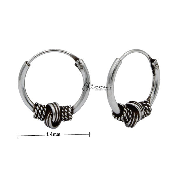 Sterling Silver Bali Hoop Sleeper Earrings - 14mm - SSE0312-earrings, Hoop Earrings, Jewellery, Women's Earrings, Women's Jewellery-SSE0312_02_New-Glitters