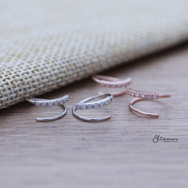 925 Sterling Silver C.Z Double Hoop Spiral Twist Earrings-Cubic Zirconia, earrings, Jewellery, Stud Earrings, Women's Earrings, Women's Jewellery-SSE0345-ALL_600-Glitters