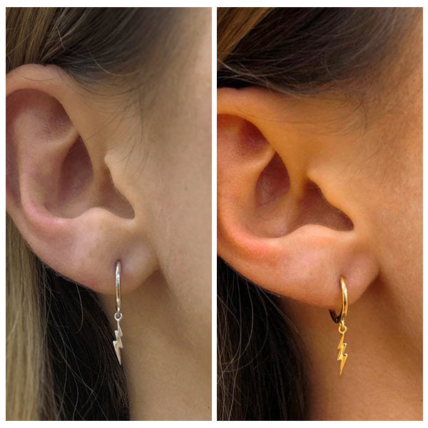 925 Sterling Silver One-Touch Hoop Earrings with Dangle Lightning-earrings, Hoop Earrings, Jewellery, Women's Earrings, Women's Jewellery-SSE0359-m-Glitters