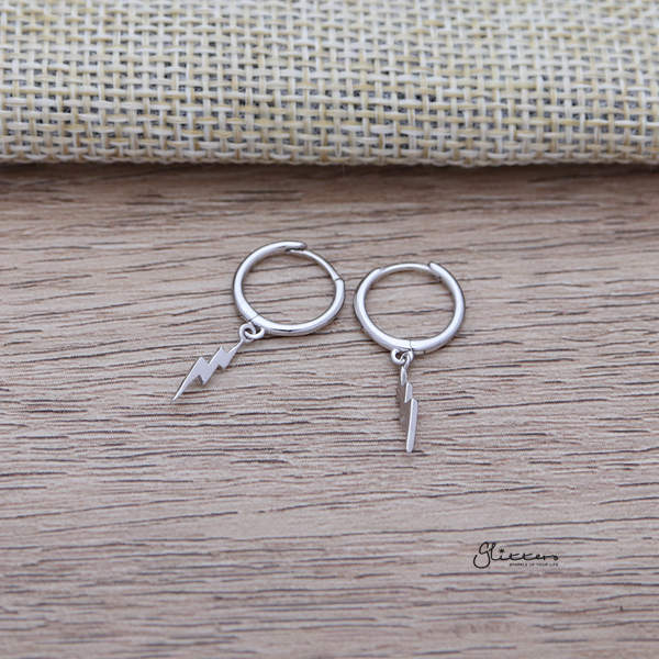 925 Sterling Silver One-Touch Hoop Earrings with Dangle Lightning-earrings, Hoop Earrings, Jewellery, Women's Earrings, Women's Jewellery-SSE0359-ss_600-Glitters
