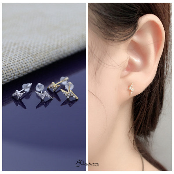 Solid 925 Sterling Silver CZ Lightning Stud Earrings-Cubic Zirconia, earrings, Jewellery, Stud Earrings, Women's Earrings, Women's Jewellery-SSE0387-M-Glitters