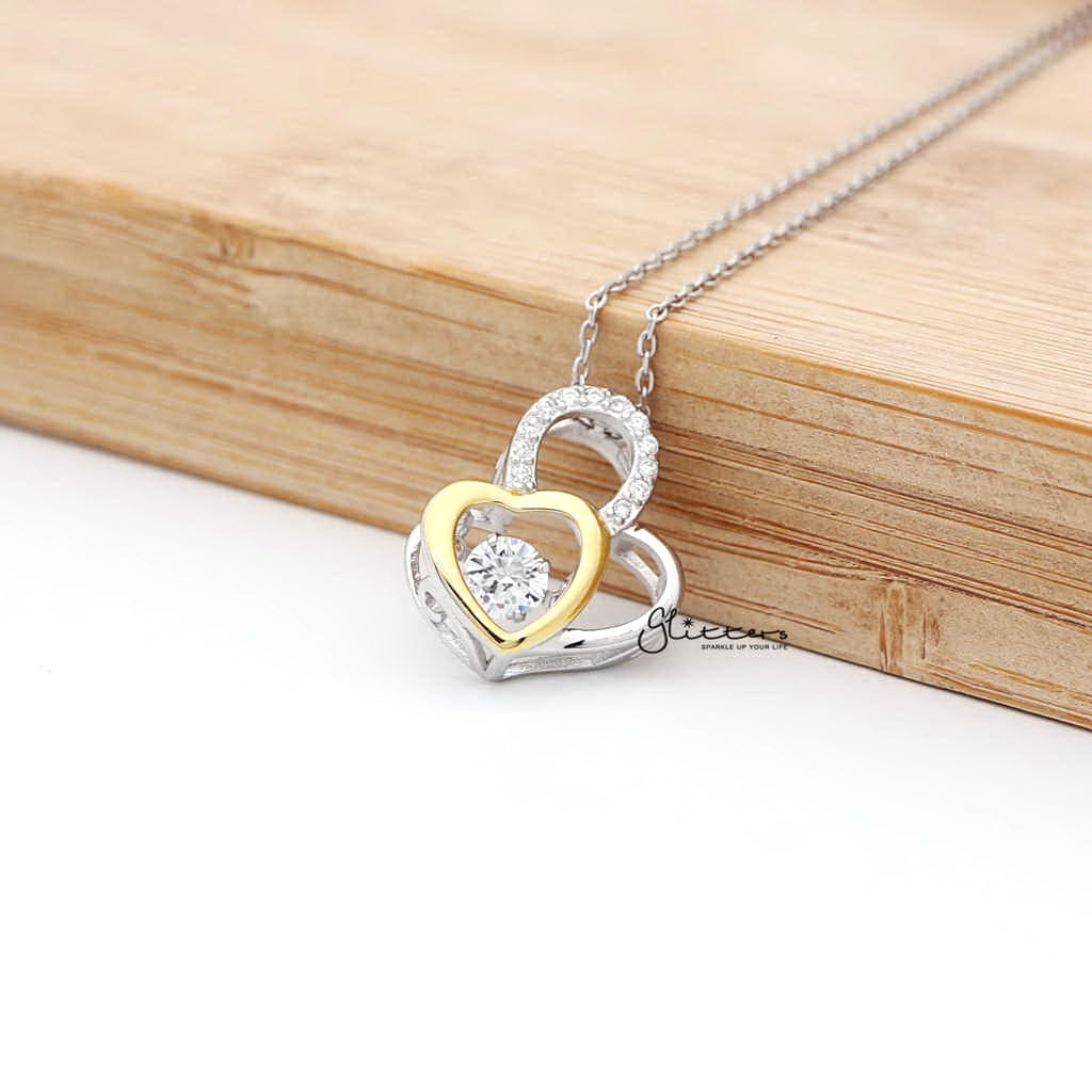Sterling Silver Two Tone Double Hearts Women's Necklace-Cubic Zirconia, Jewellery, Necklaces, Sterling Silver Necklaces, Women's Jewellery, Women's Necklace-SSP0122_1000-03-Glitters
