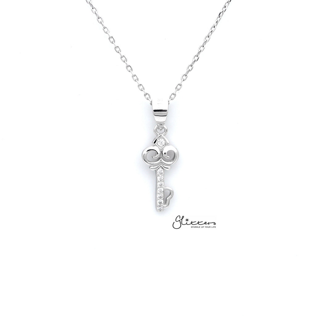 Sterling Silver C.Z Key Women's Necklace-Cubic Zirconia, Jewellery, Necklaces, Sterling Silver Necklaces, Women's Jewellery, Women's Necklace-SSP0131_1000-01-Glitters