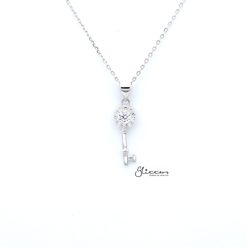 Sterling Silver C.Z Key Women's Necklace-Cubic Zirconia, Jewellery, Necklaces, Sterling Silver Necklaces, Women's Jewellery, Women's Necklace-SSP0133_1000-01-Glitters