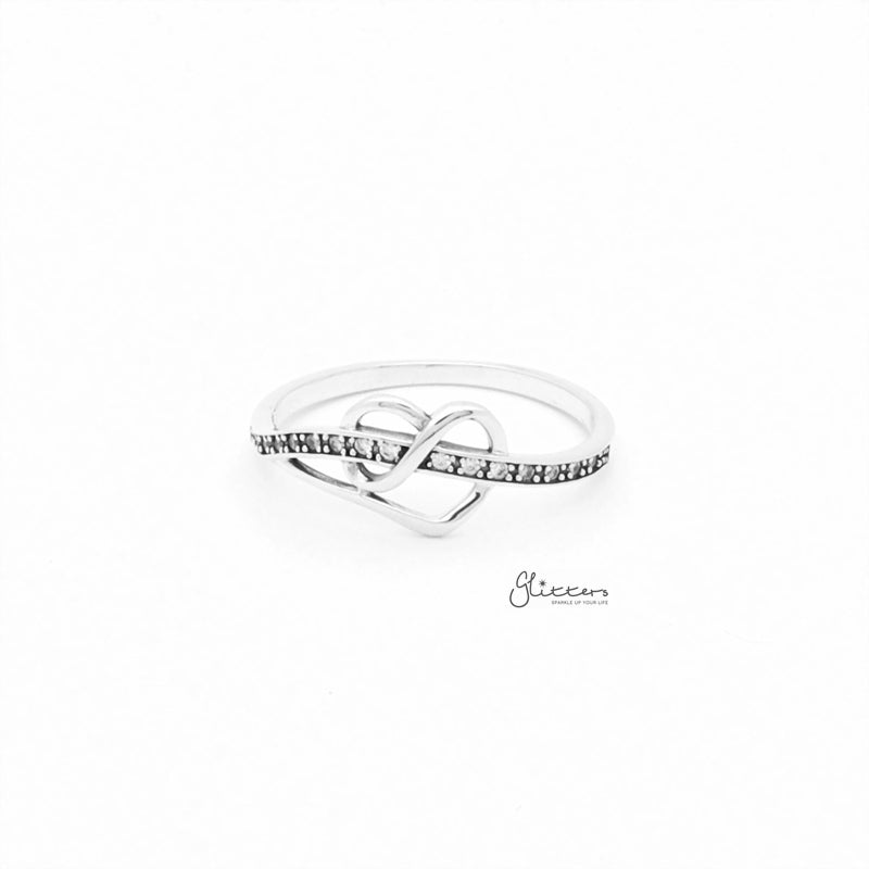 Sterling Silver Heart Ribbon Ring-Cubic Zirconia, Jewellery, Rings, Sterling Silver Rings, Women's Jewellery, Women's Rings-SSR0057-1_800-Glitters